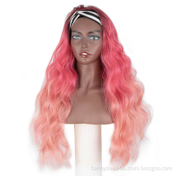 Different hair styles in pink super long straight deep body wave braid ombre color Wigs synthetic hair headband wig for woman